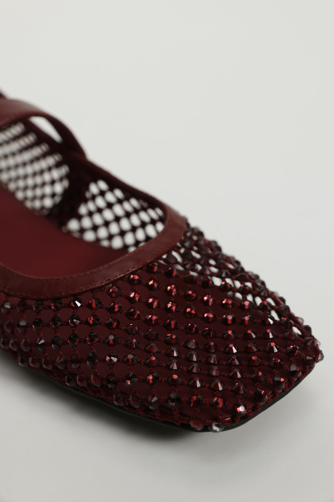 Wine Studded Mesh Ballerina Flats