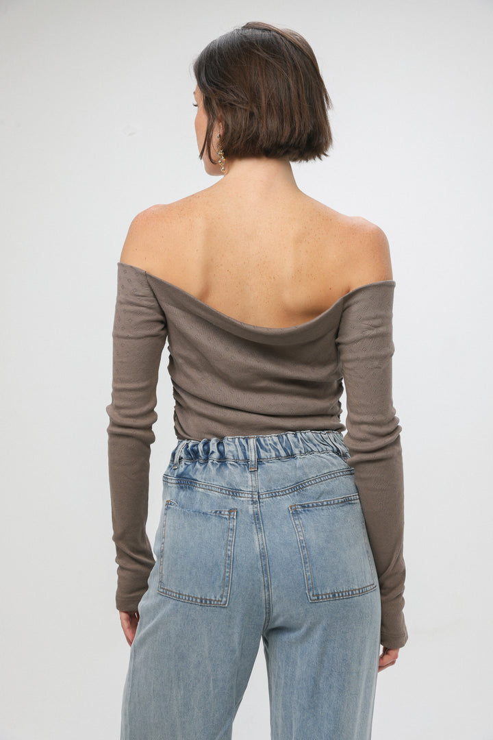 Revival Brown Off Shoulder Top