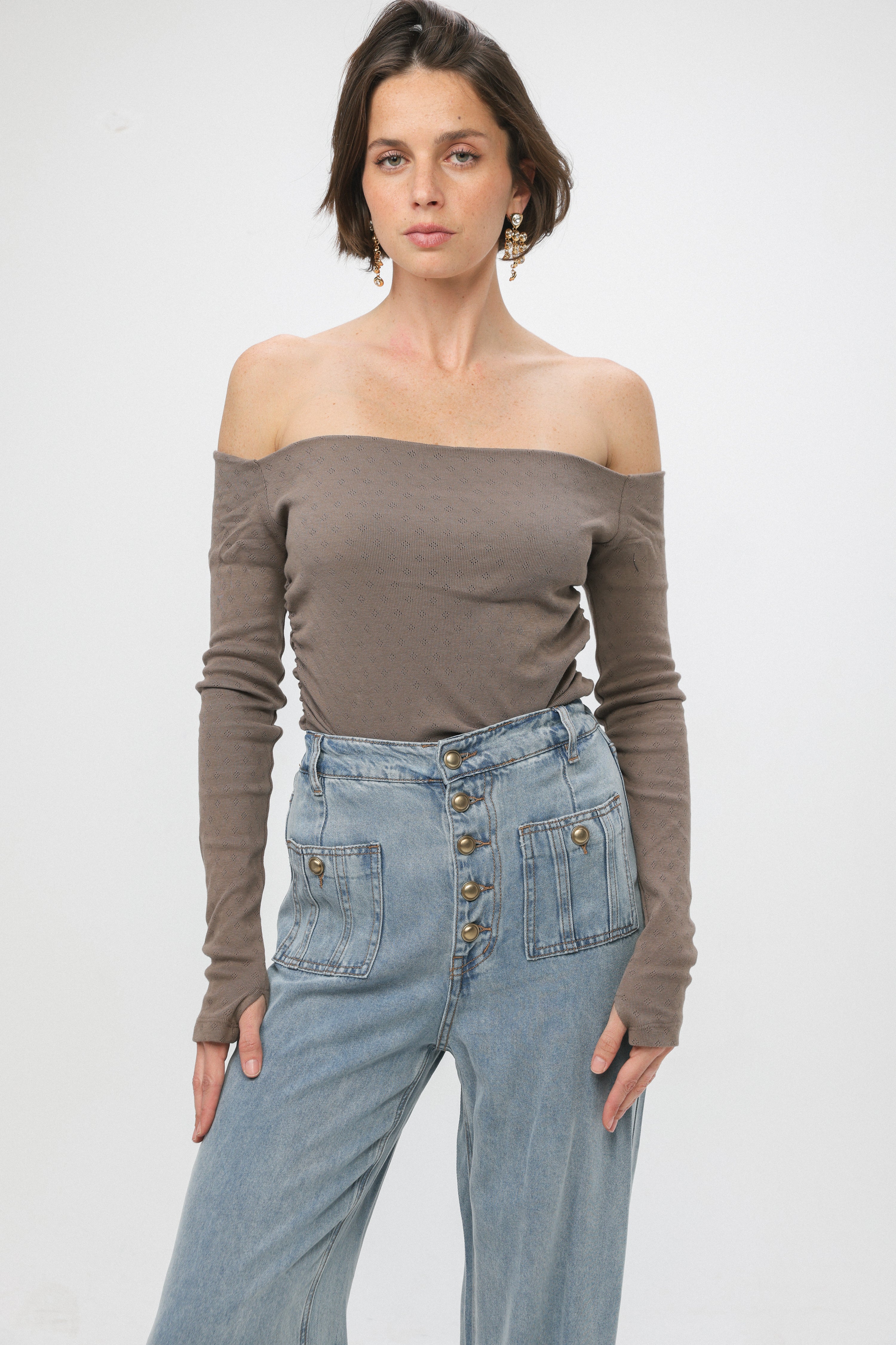 Revival Brown Off Shoulder Top – SEESTARZ