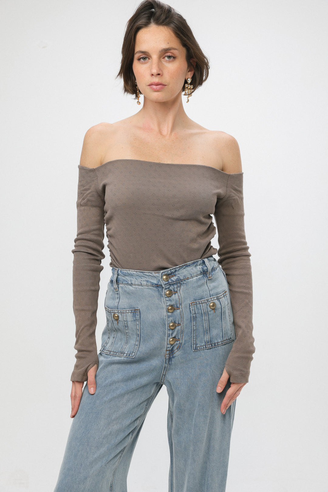 Revival Brown Off Shoulder Top