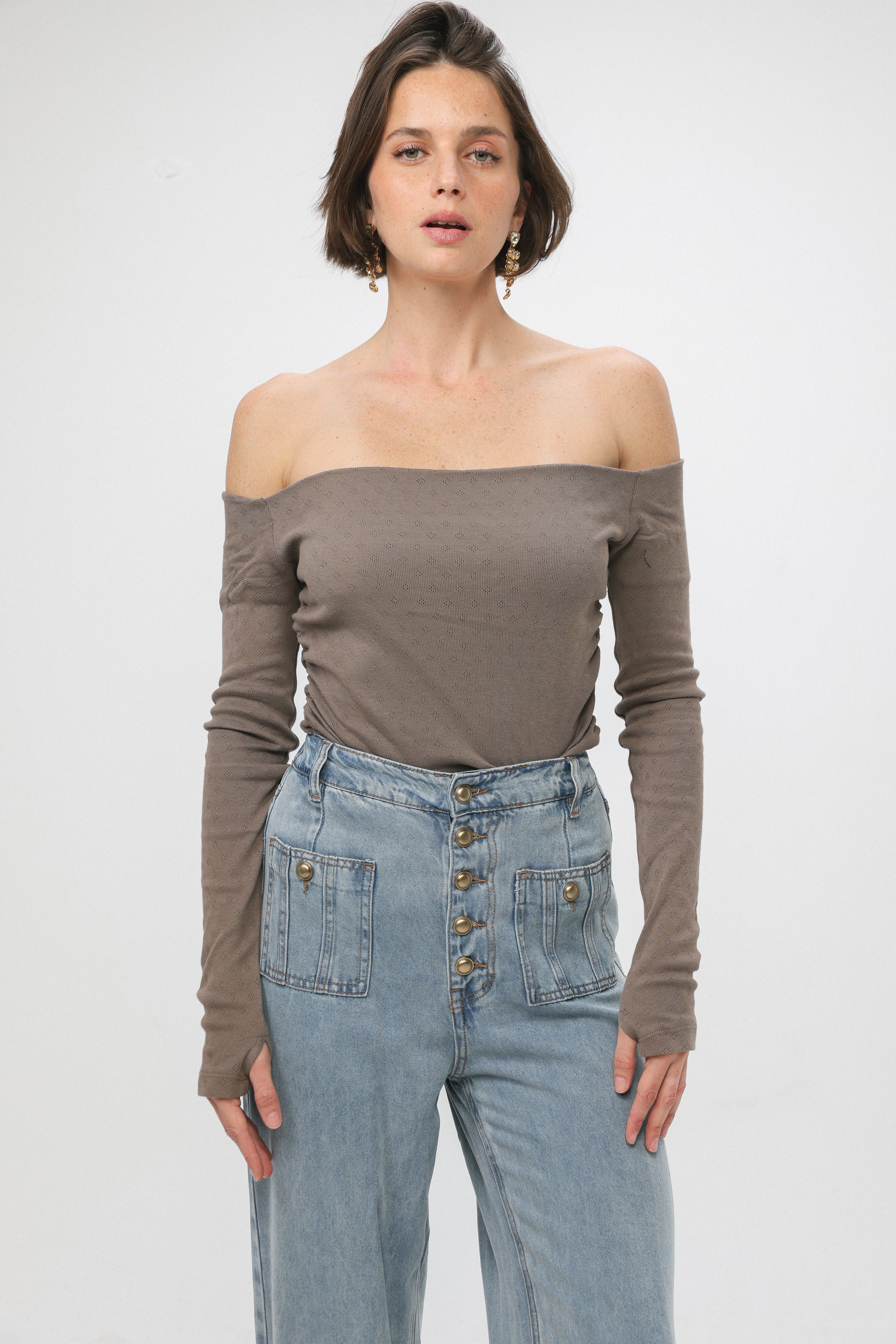 Revival Brown Off Shoulder Top – SEESTARZ