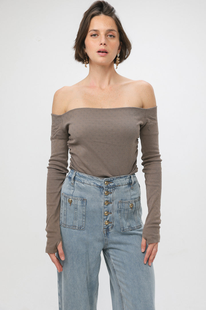 Revival Brown Off Shoulder Top