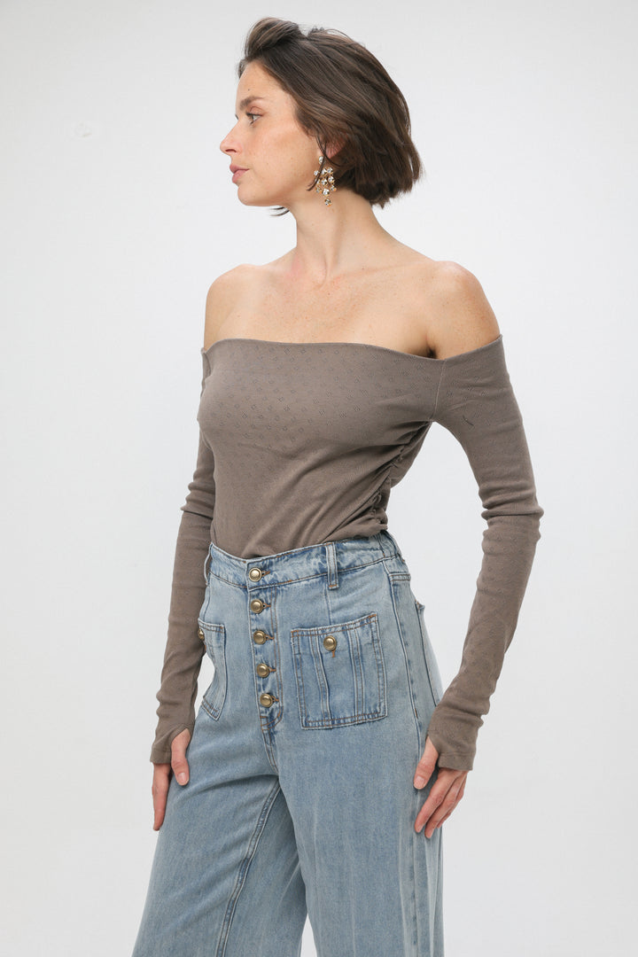 Revival Brown Off Shoulder Top