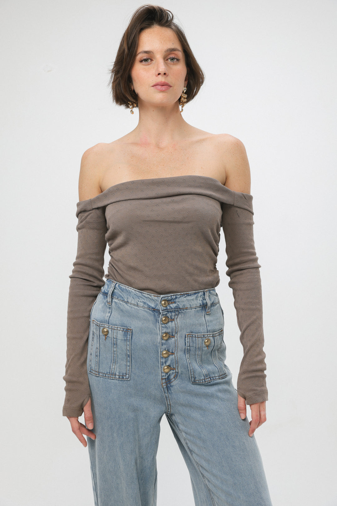 Revival Brown Off Shoulder Top