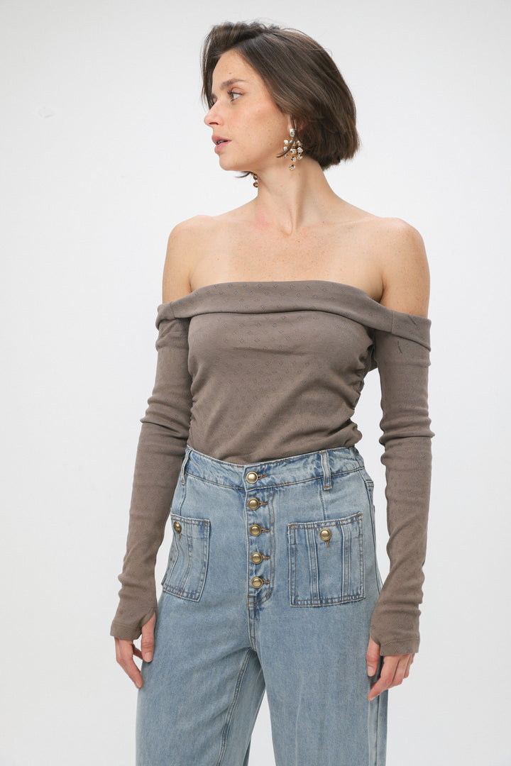 Revival Brown Off Shoulder Top