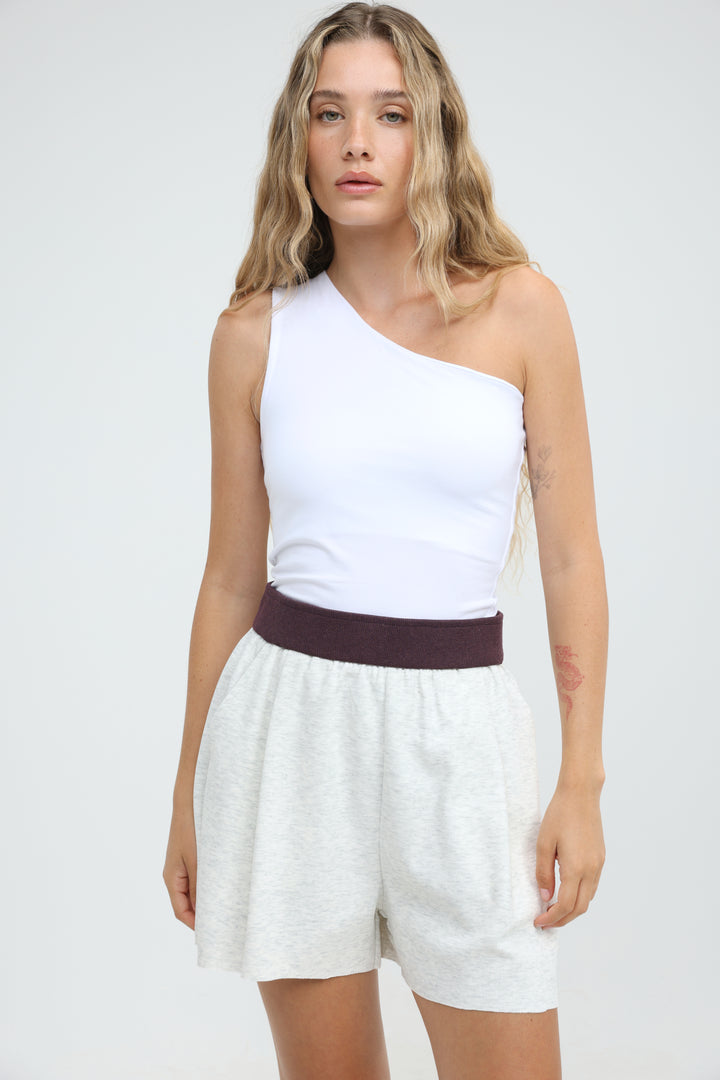 Tennis White One Shoulder Tank