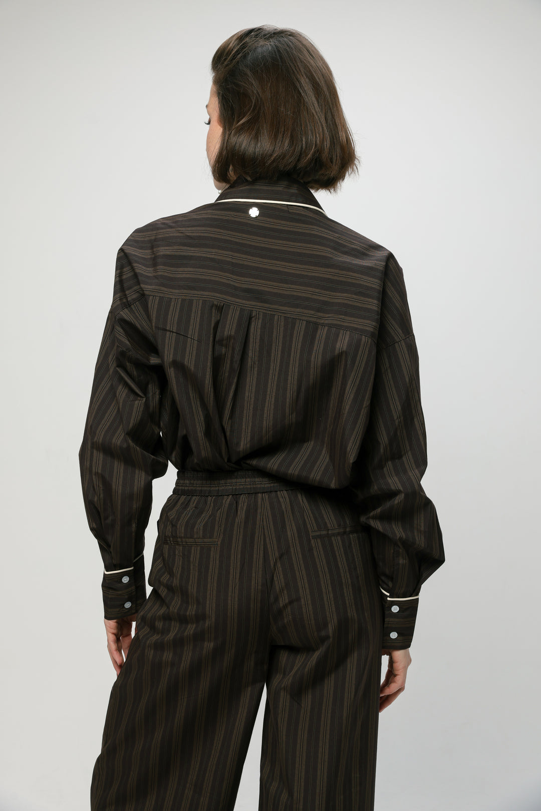 Piped Brown Striped Shirt