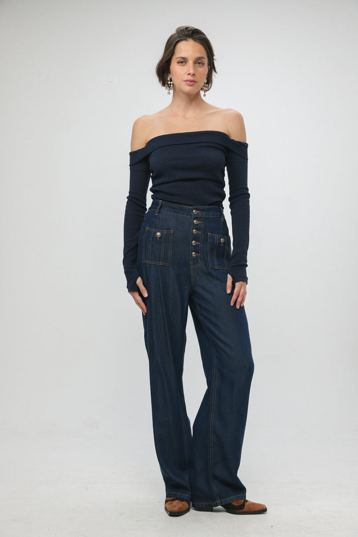 Revival Navy Off Shoulder Top