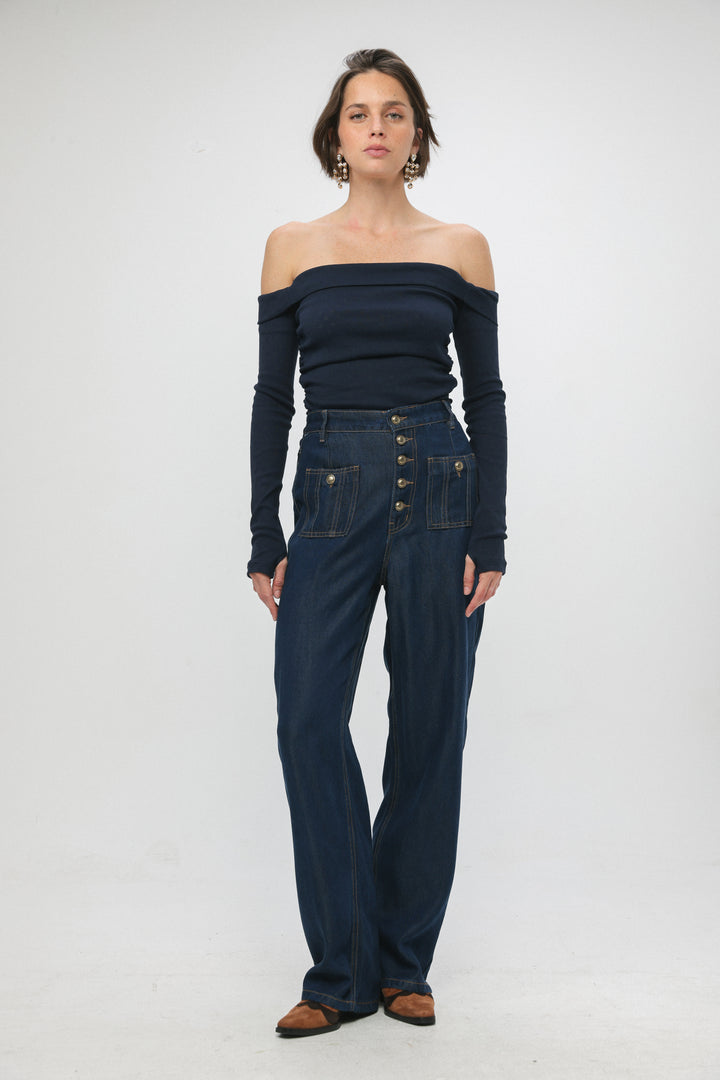 Revival Navy Off Shoulder Top