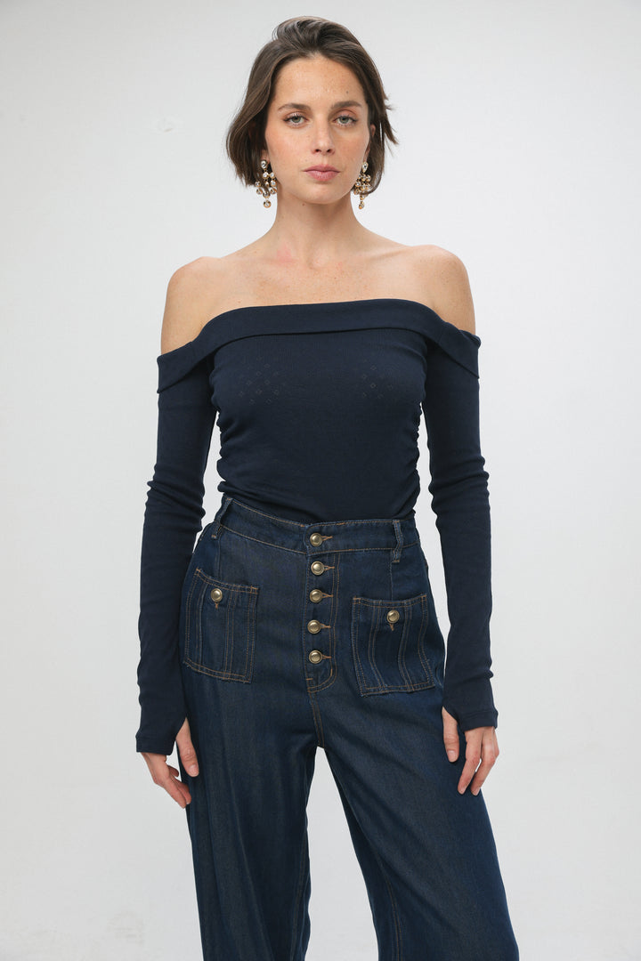 Revival Navy Off Shoulder Top