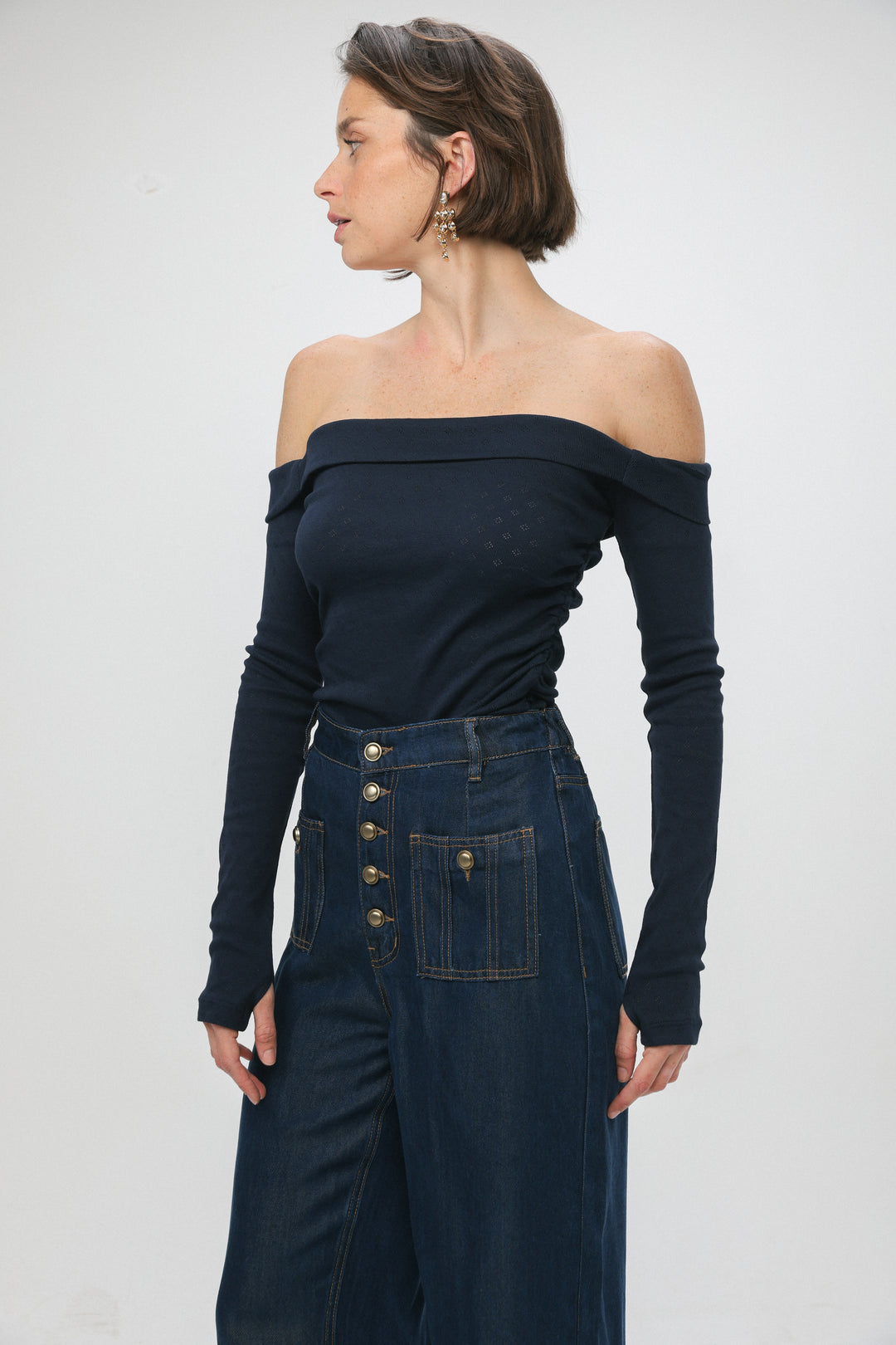 Revival Navy Off Shoulder Top