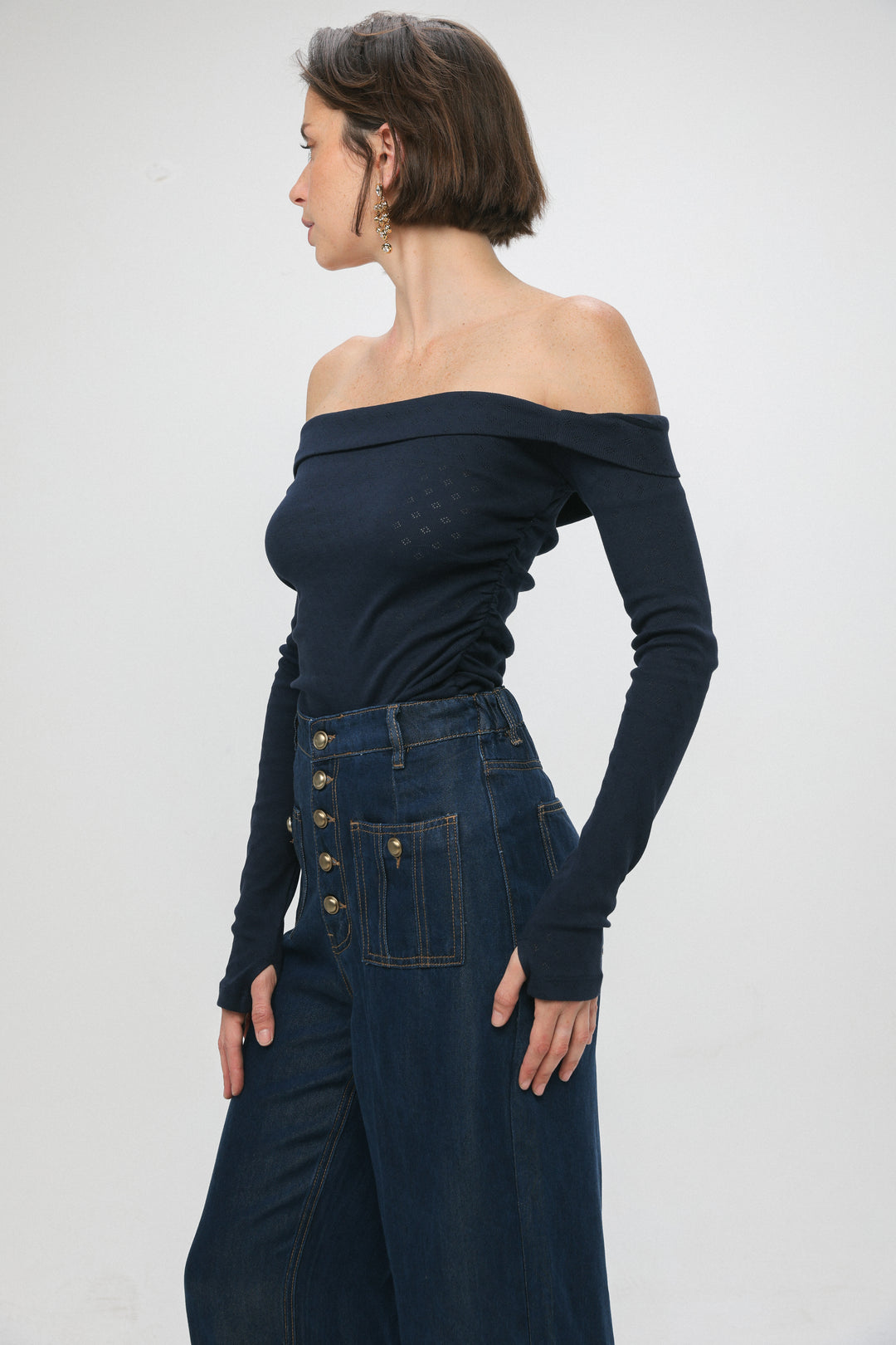 Revival Navy Off Shoulder Top