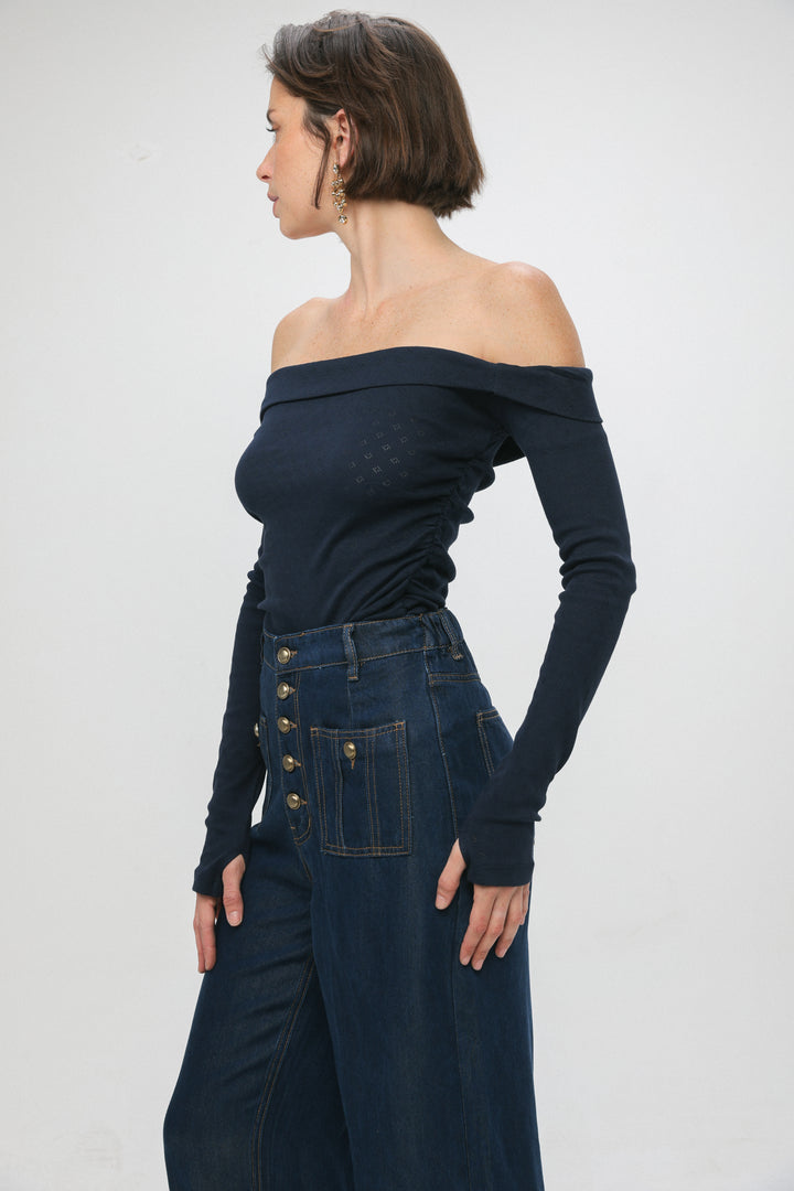 Revival Navy Off Shoulder Top