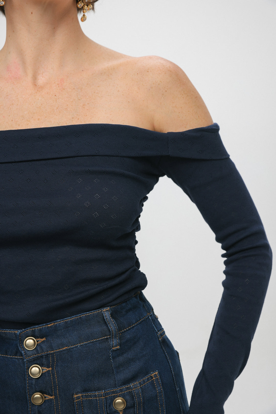 Revival Navy Off Shoulder Top