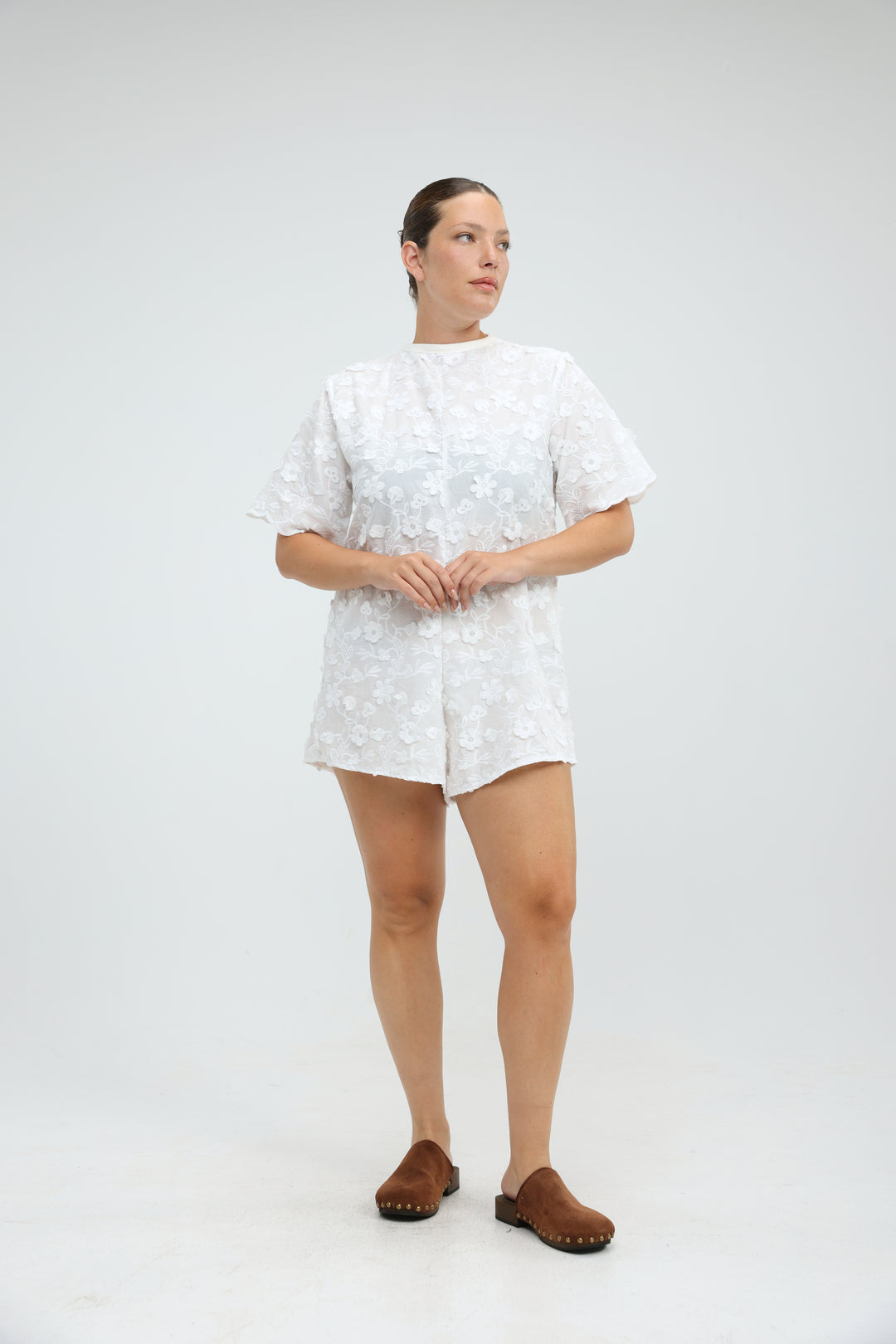 Floral Embroidery White Jumpsuit