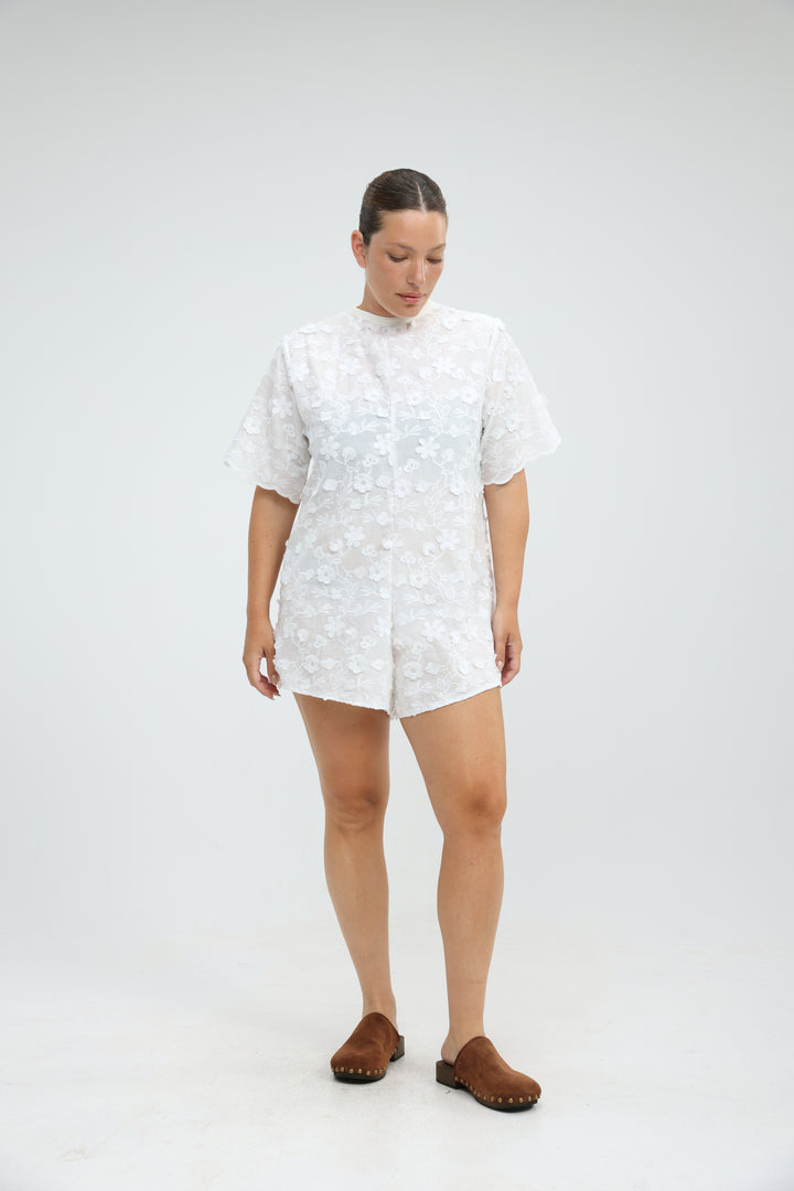 Floral Embroidery White Jumpsuit