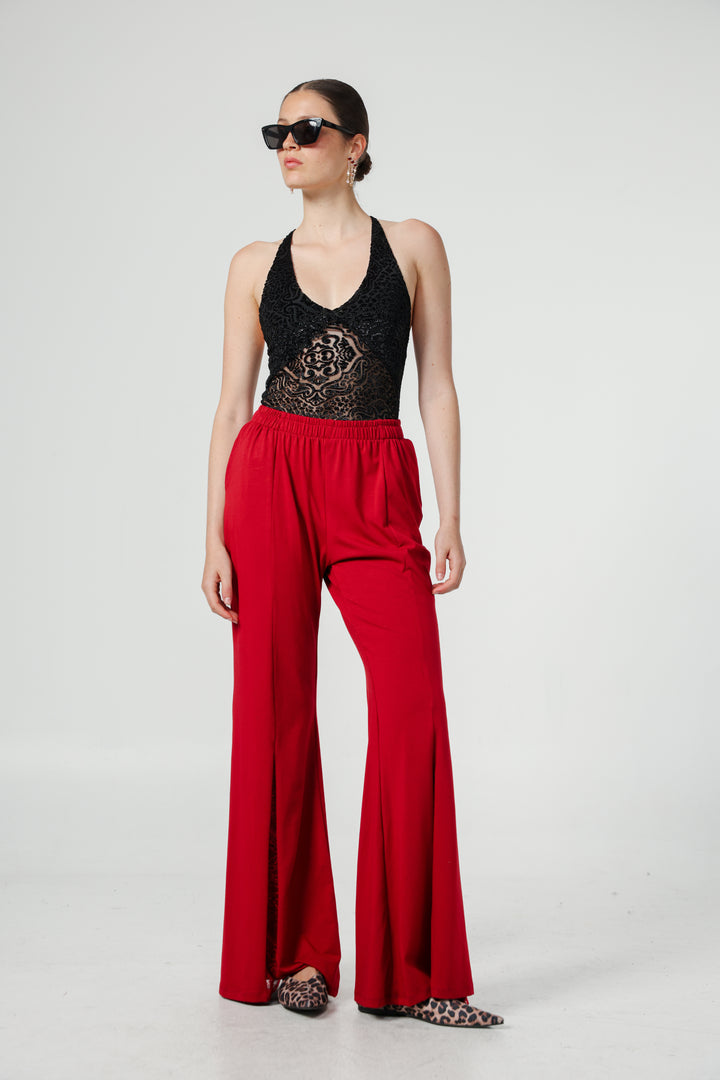 Lace Red Wide Leg Bottoms