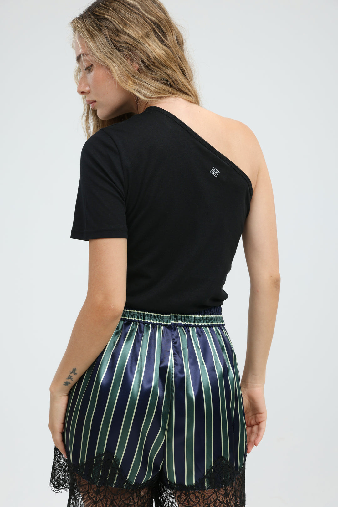 Striped Green Satin Lace Shorts