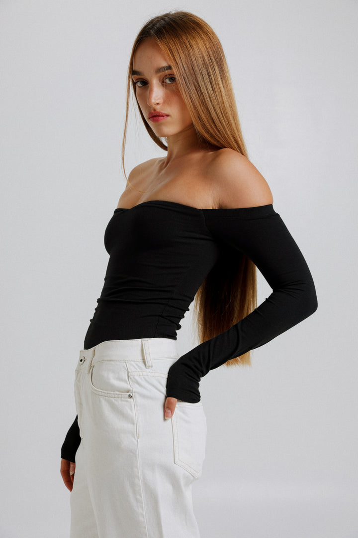 Eyes Off Shoulder Black Top