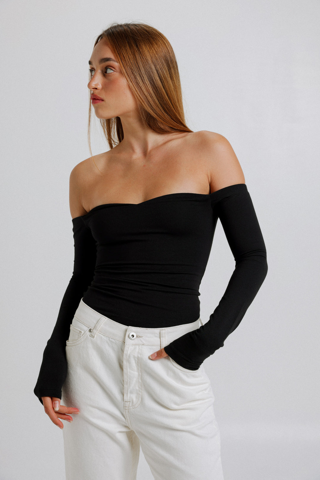 Eyes Off Shoulder Black Top