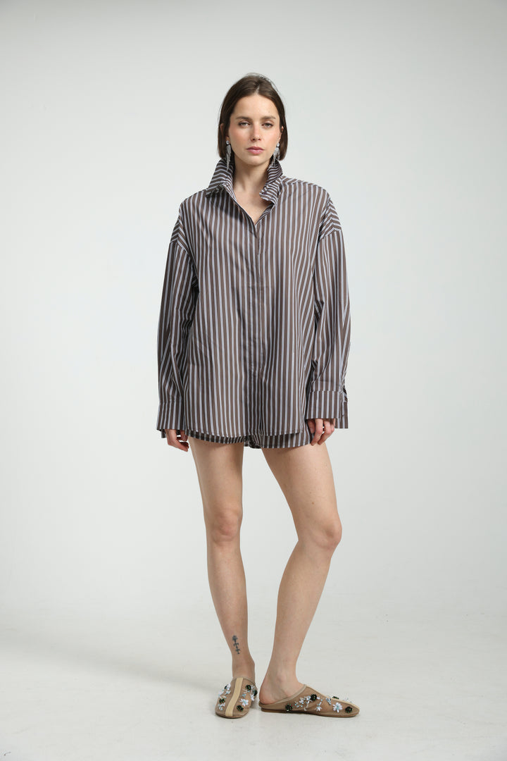 Brown Striped Buttoned Shirt
