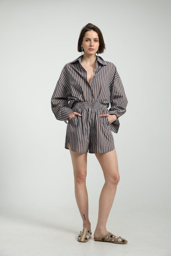 Brown Striped Buttoned Shirt