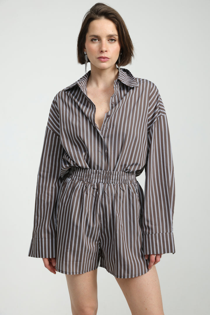 Brown Striped Buttoned Shirt