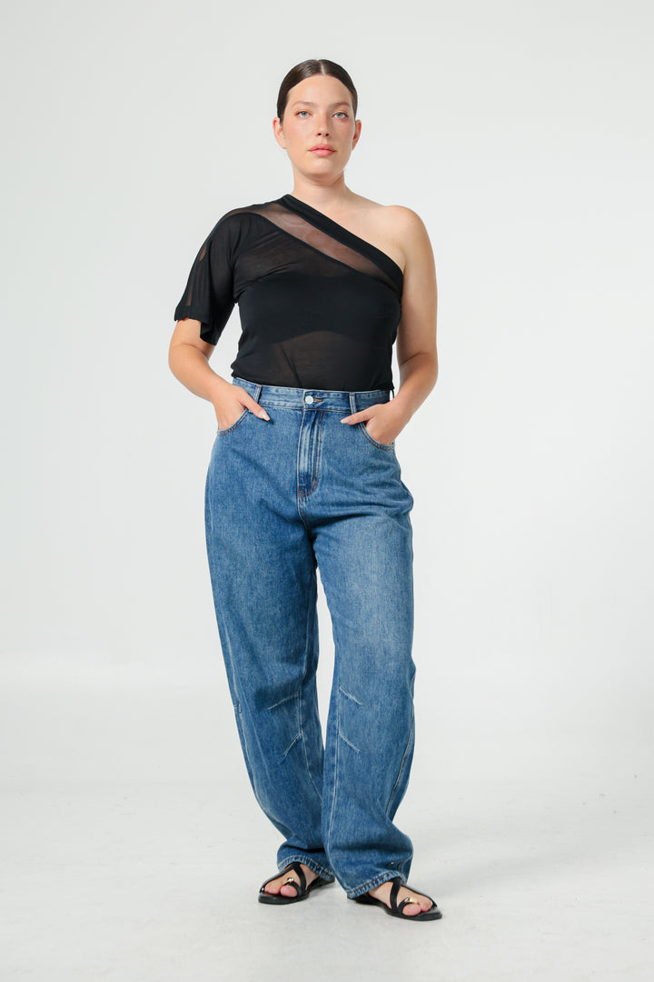 Treat Black One Shoulder Top