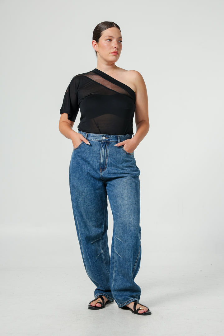Treat Black One Shoulder Top