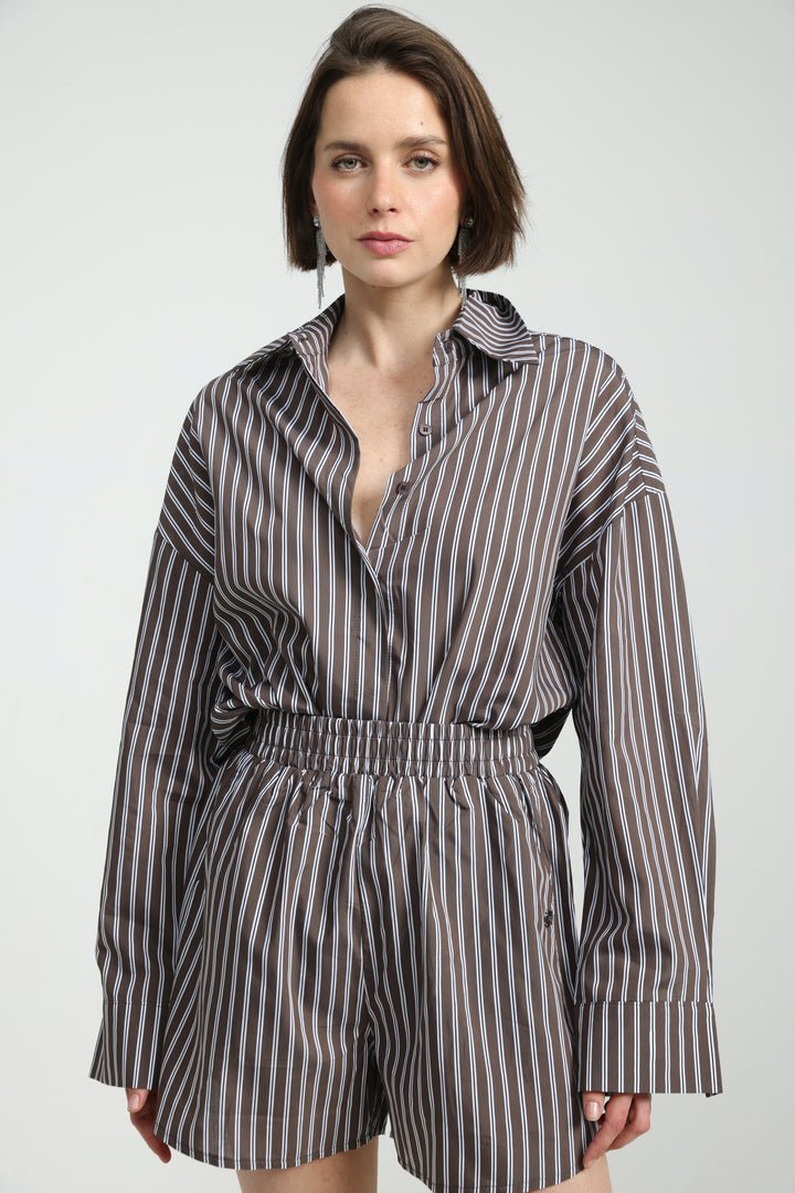 Brown Striped Buttoned Shirt