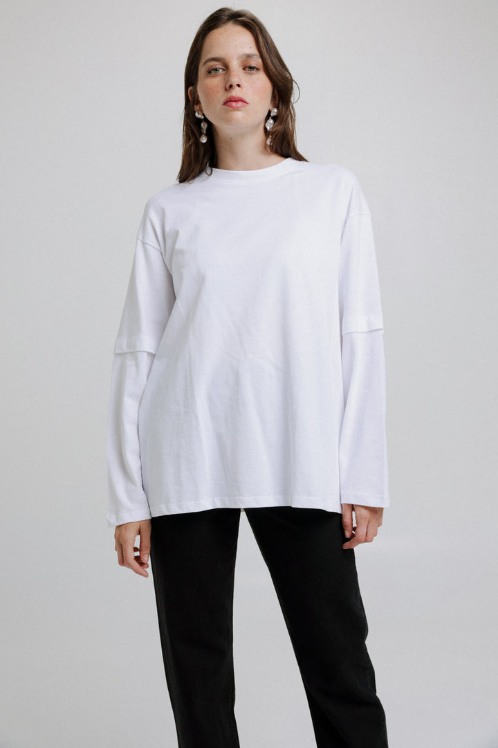 Lines White Loose Sweatshirt