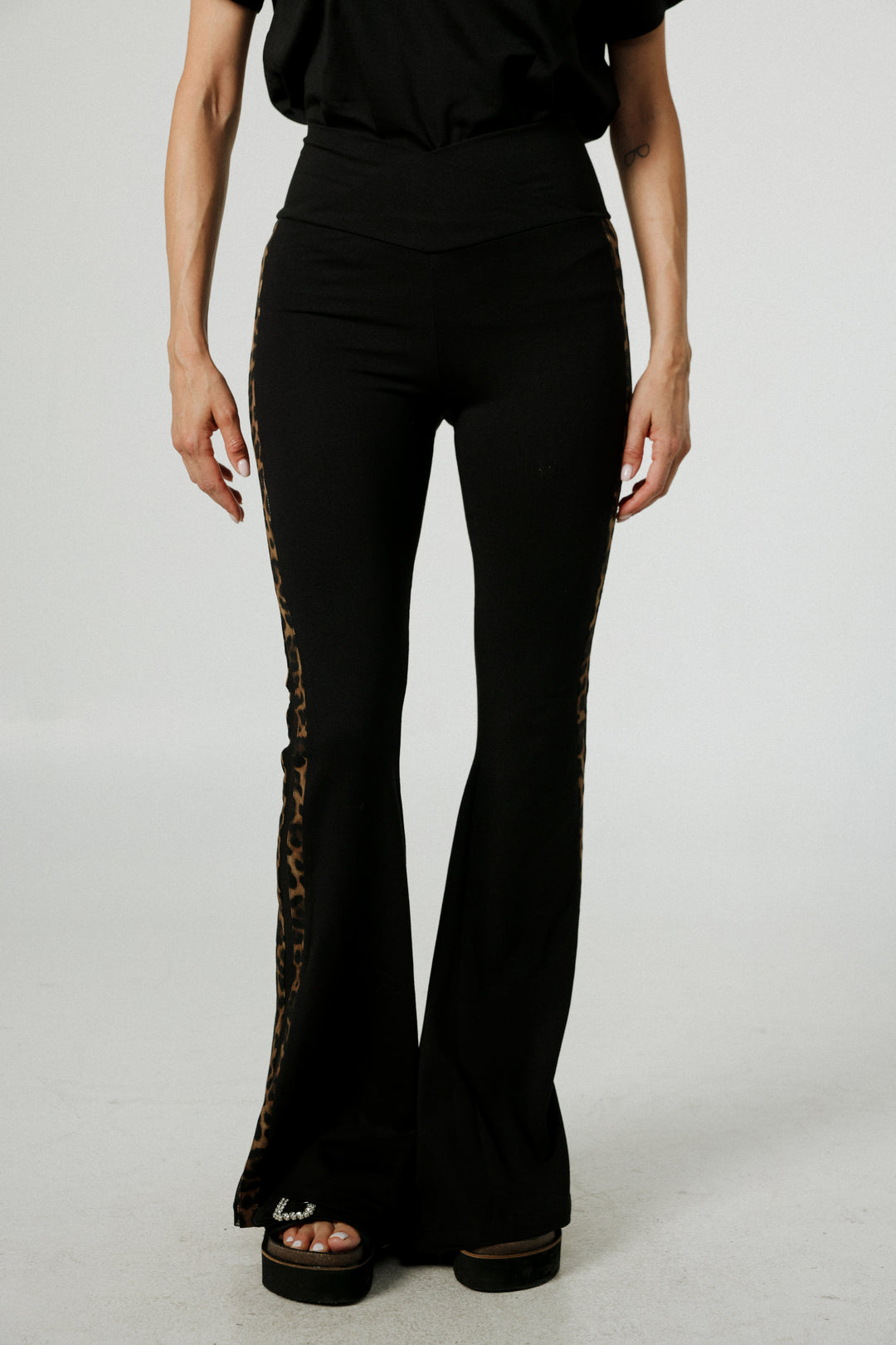 Dandoosh Black Mesh Flared Leggings