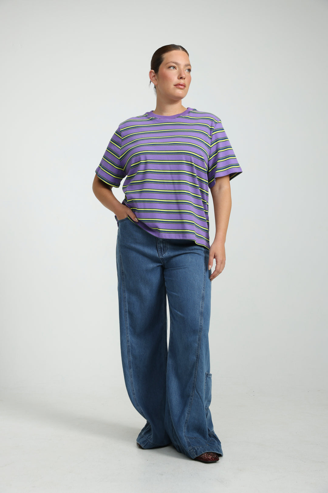 Simpla Brown Striped T-Shirt