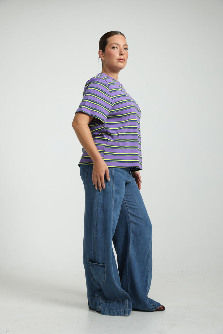 Simpla Brown Striped T-Shirt