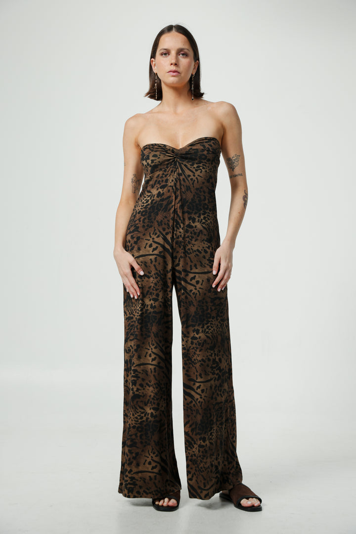 Spin Leopard Strapless Jumpsuit
