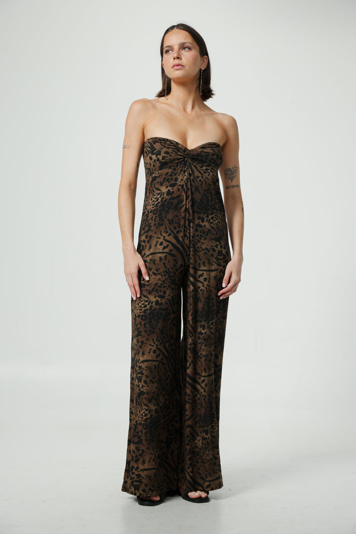 Spin Leopard Strapless Jumpsuit