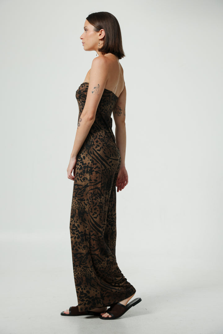 Spin Leopard Strapless Jumpsuit