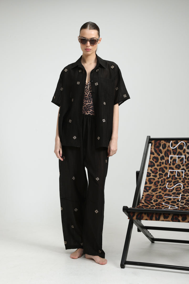 Airy Embroidered Black Bottoms