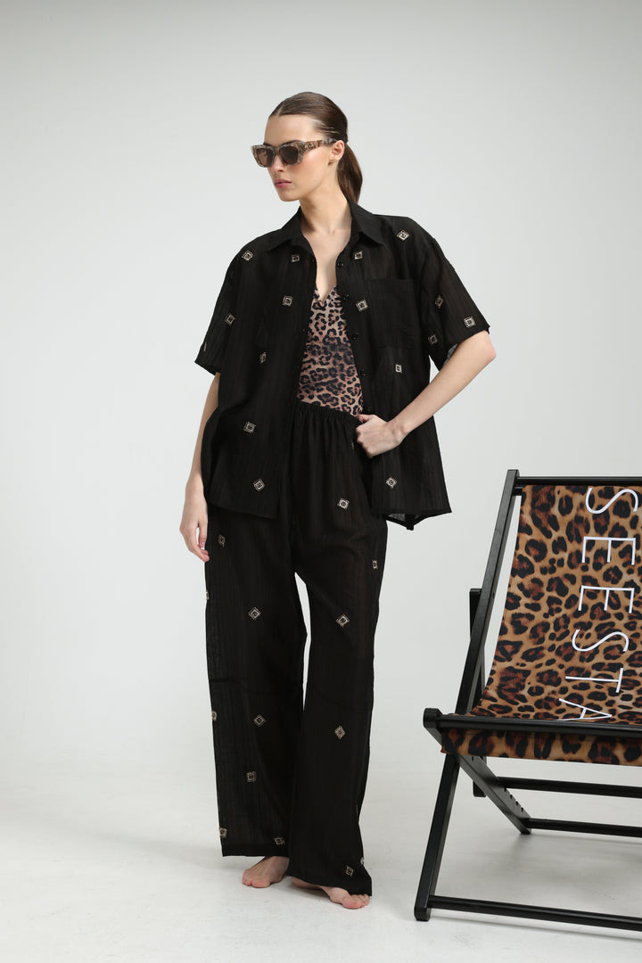 Airy Embroidered Black Bottoms