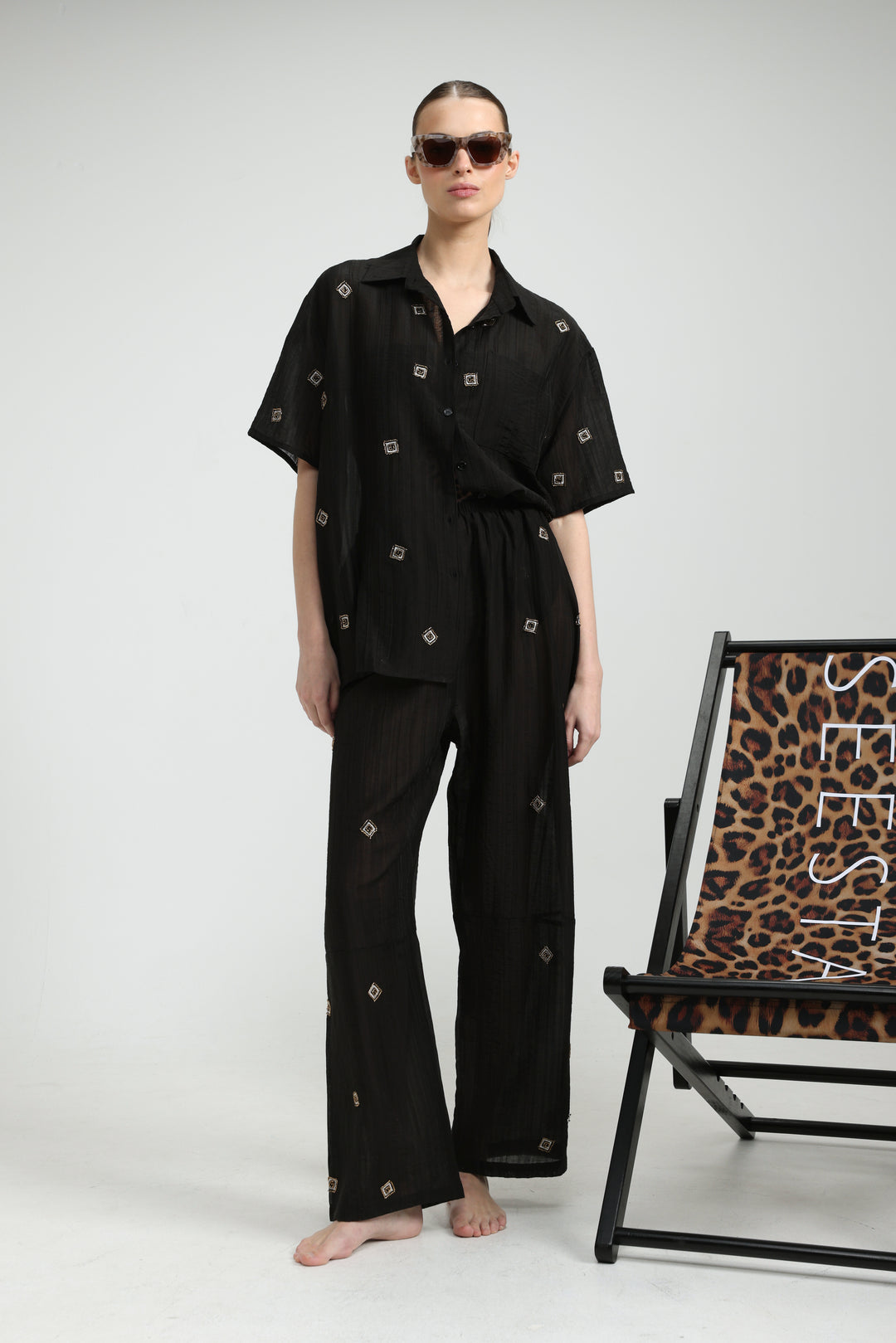 Airy Embroidered Black Bottoms