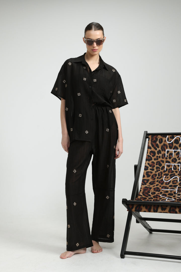 Airy Embroidered Black Shirt