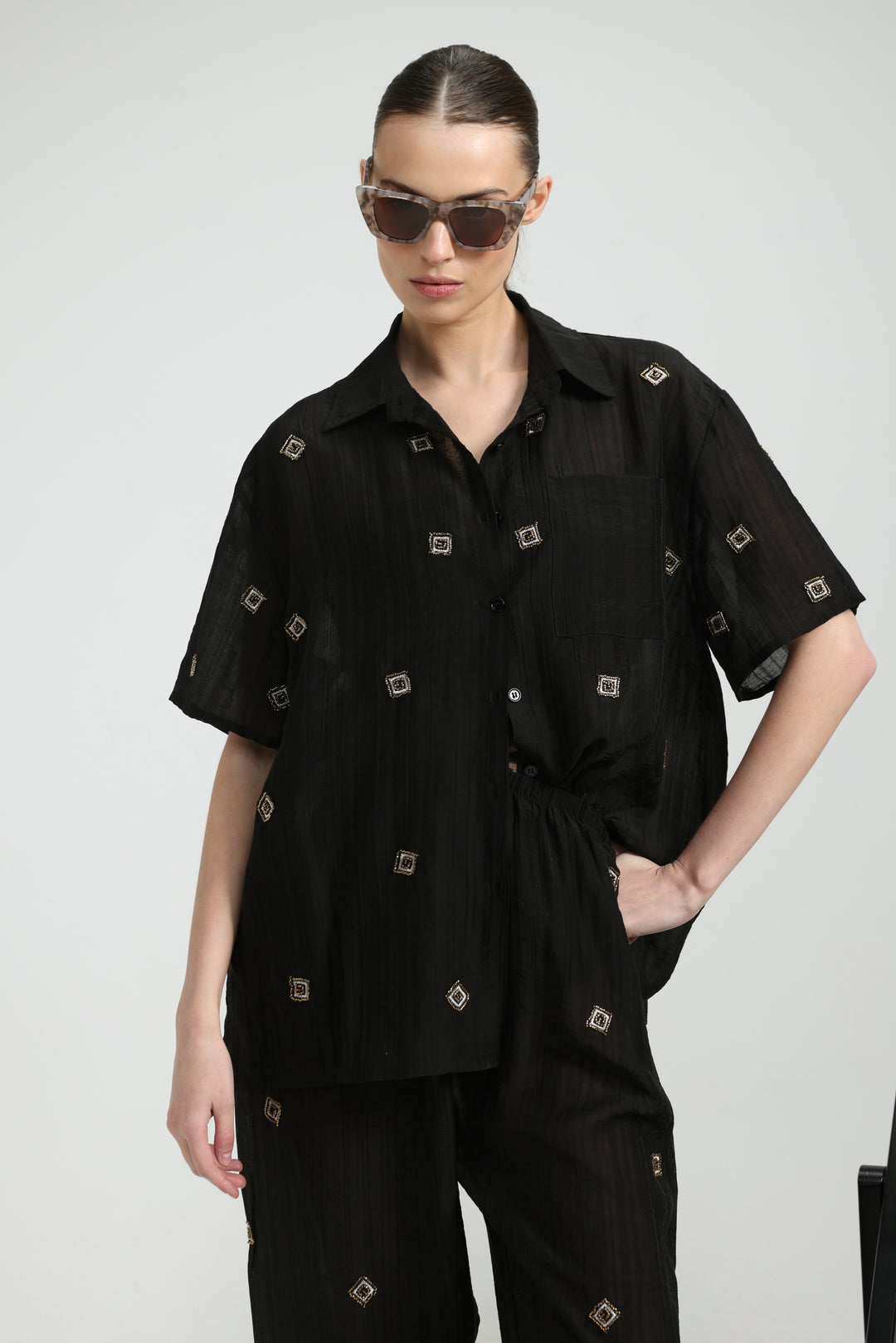 Airy Embroidered Black Shirt
