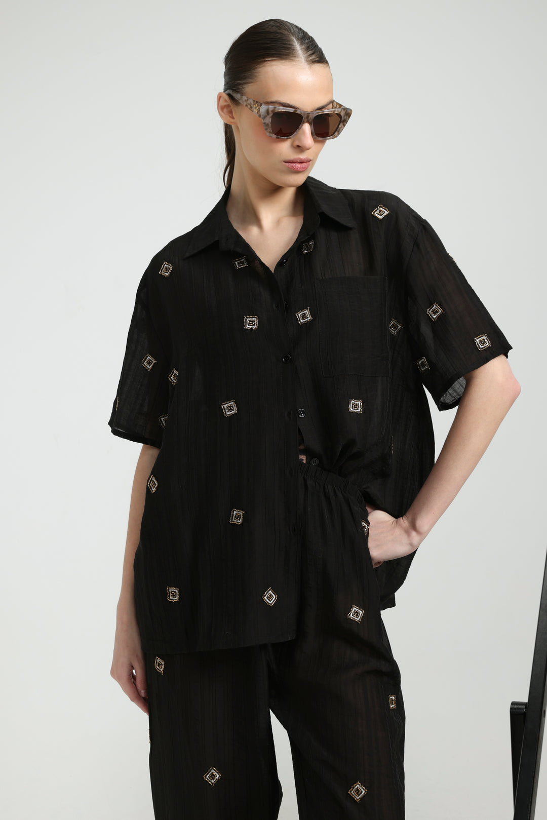 Airy Embroidered Black Shirt