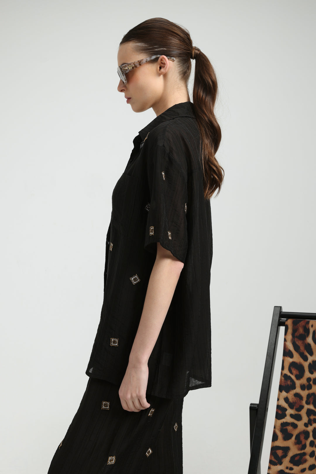 Airy Embroidered Black Shirt