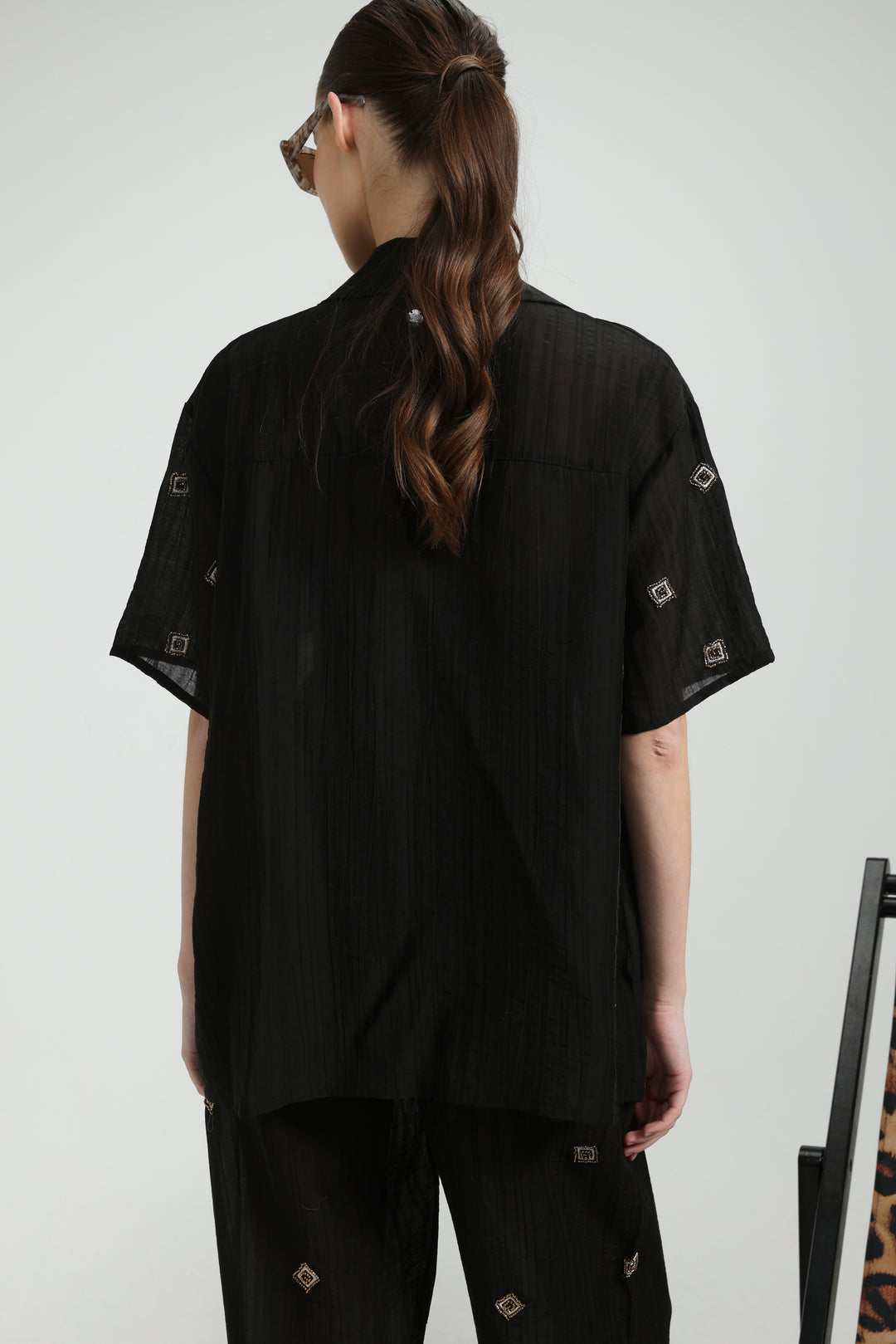 Airy Embroidered Black Shirt