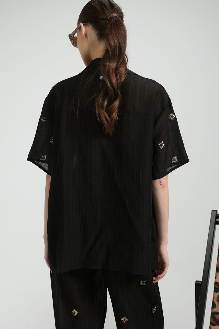 Airy Embroidered Black Shirt
