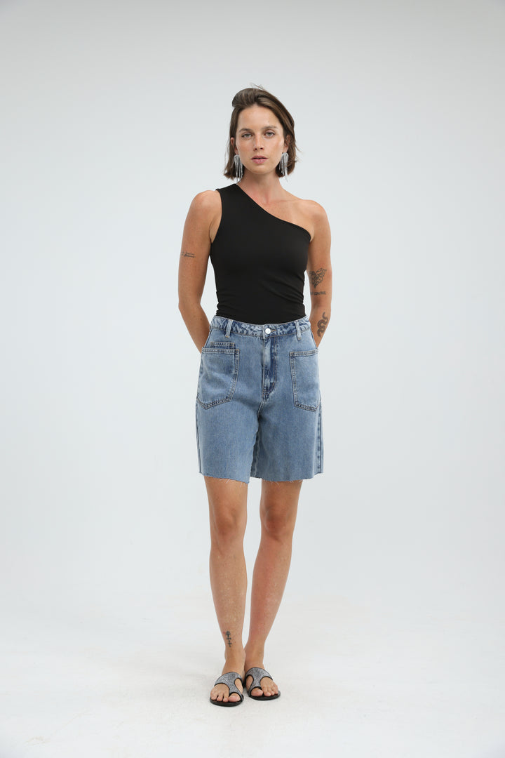 Tennis Black One Shoulder Tank