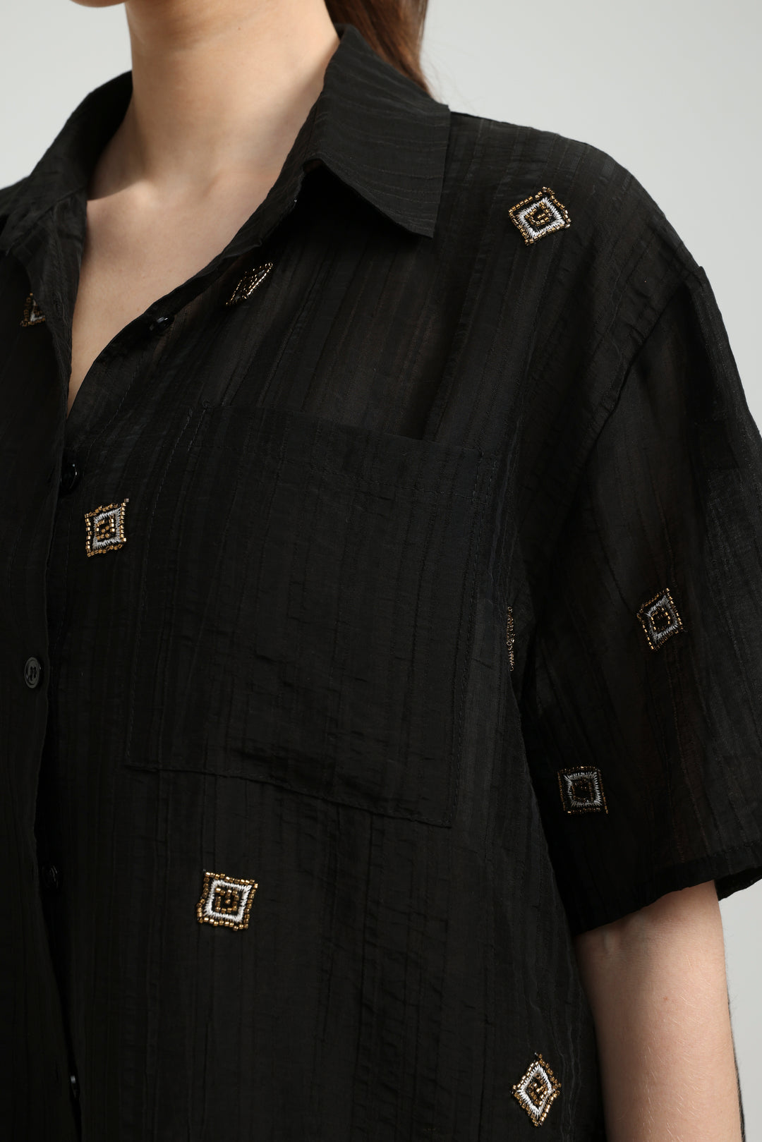 Airy Embroidered Black Shirt