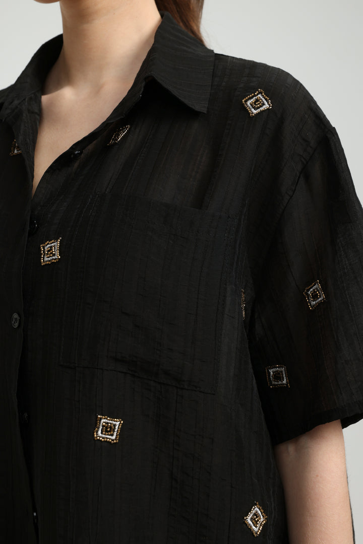 Airy Embroidered Black Shirt