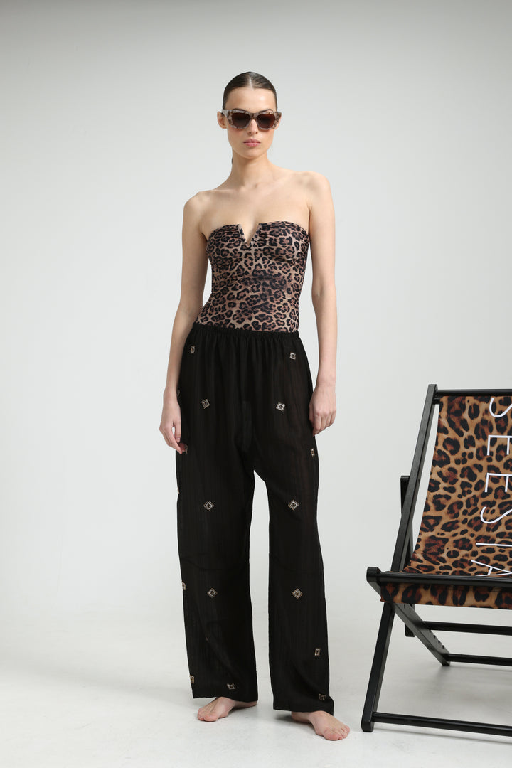 Airy Embroidered Black Bottoms
